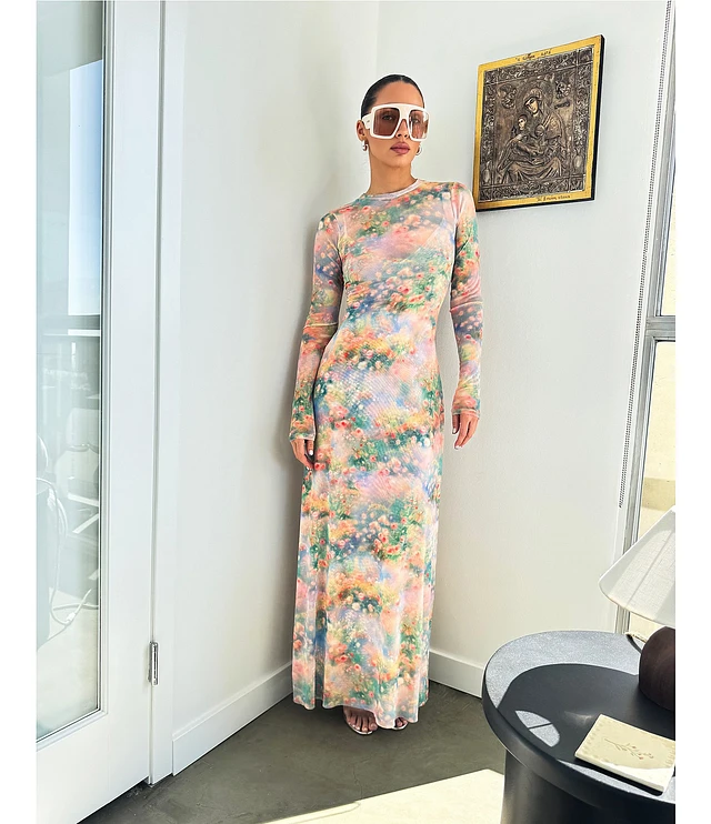 afrm paola long-sleeve crew neck maxi dress AFRM Paola Long-Sleeve Crew Neck Maxi Dress
