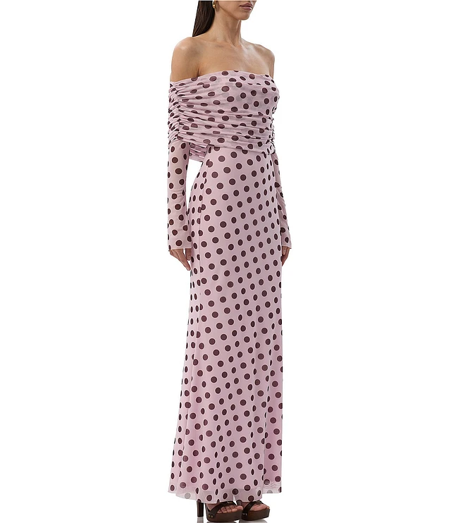 afrm pink polka dot dress AFRM halter neck ruffle maxi dress in pink polka dot