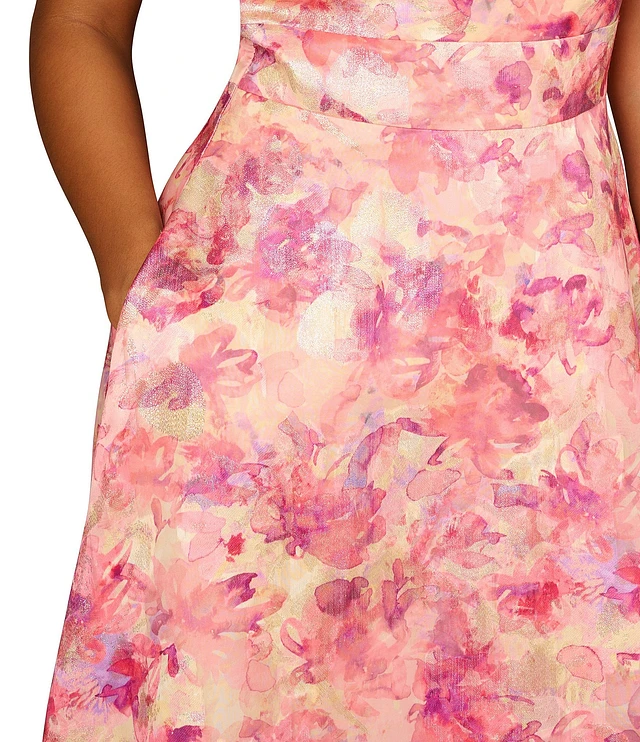 Aidan Mattox Floral Printed Metallic Jacquard One Shoulder Ball Gown |  Liberty Center