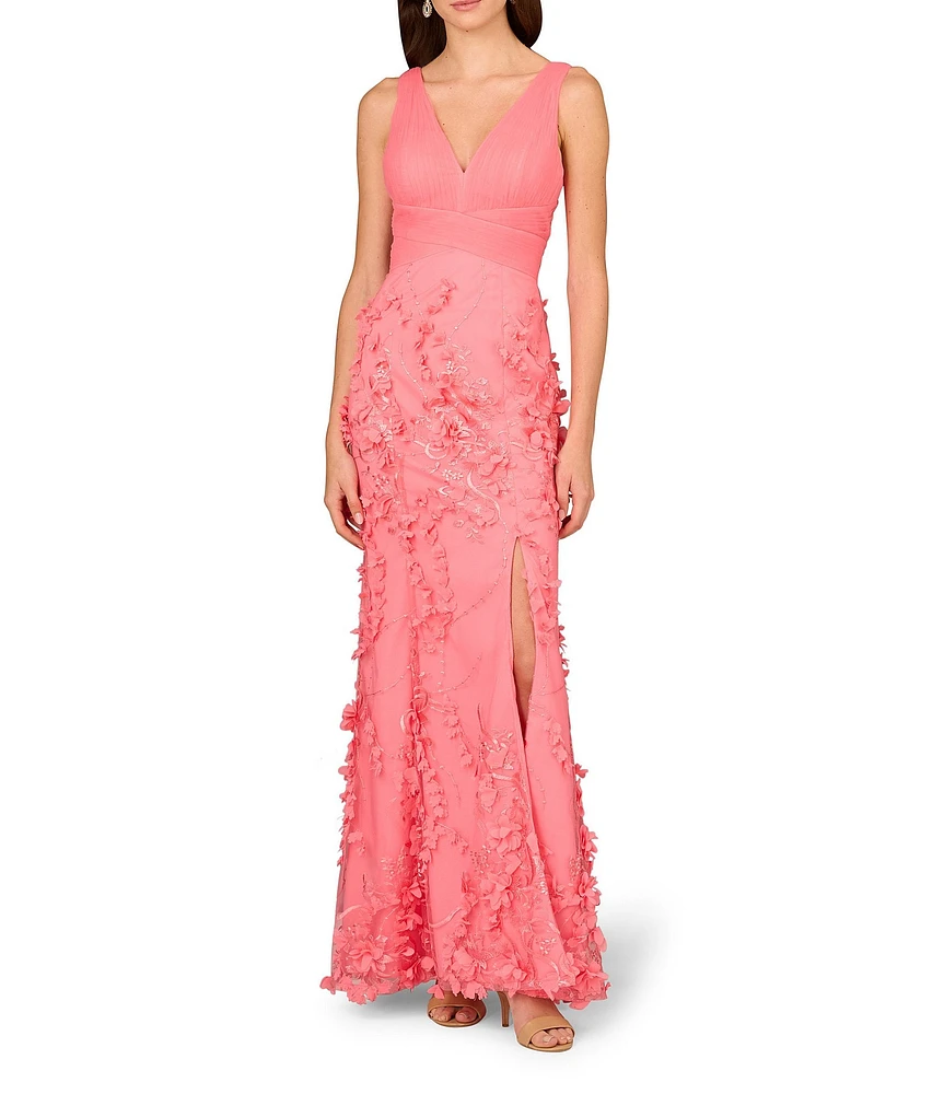 Aidan Mattox V-Neck Sleeveless Front Slit Gown