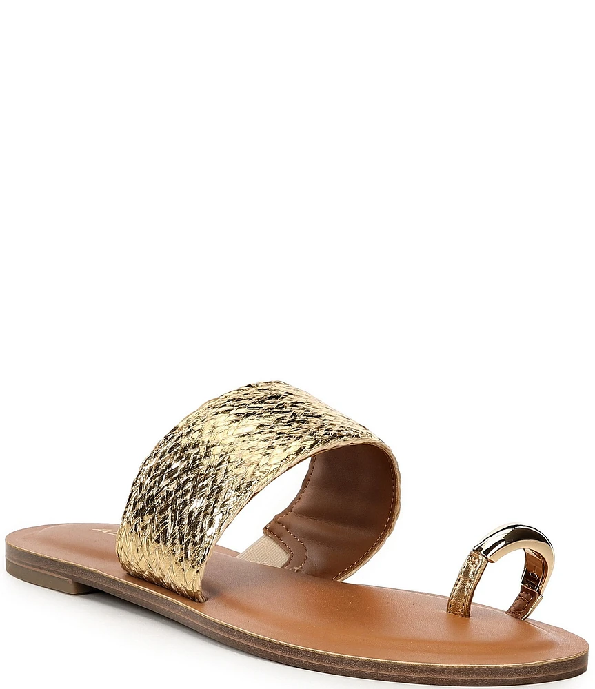 ALDO Beachwalk Woven Metallic Toe Loop Hardware Flat Sandals