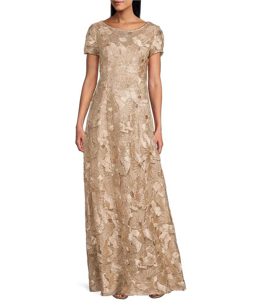 Alex Evenings Lace Scoop Neck Short Sleeve A-Line Gown