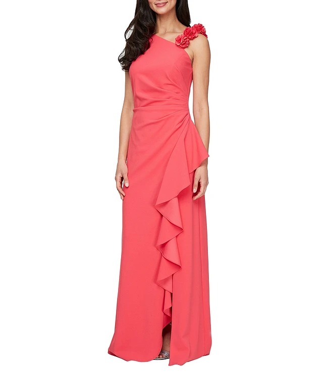 sachin and babi light blue dress Alex Evenings Long Stretch Crepe Flower Strap Dress