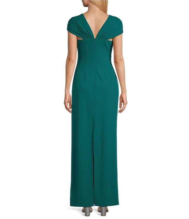 sachin and babi light blue dress Alex Evenings Petite Size Crepe Asymmetric Embellished Neck Cap Sleeve  Sheath Dress