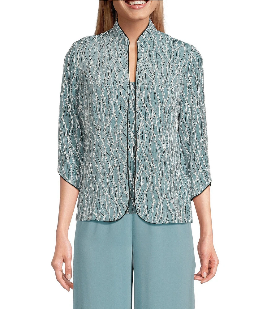 Alex Evenings Petite Size Glitter Jersey Knit Mandarin Collar 2-Piece Twinset