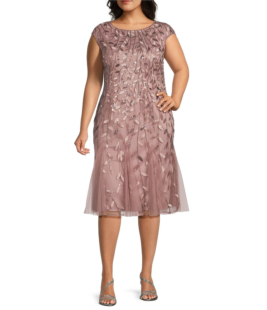 Alex Evenings Plus Size Cap Sleeve Sequin Fit and Flare Midi Dress