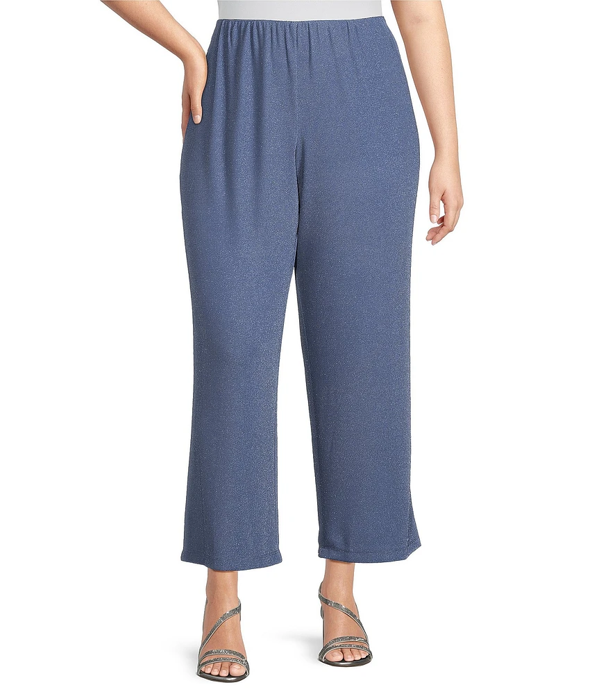 Alex Evenings Plus Size Metallic Knit Straight Leg Pants