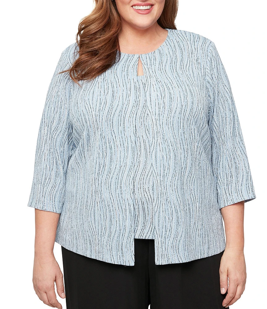 Alex Evenings Plus Size Printed Jacquard Knit Twinset