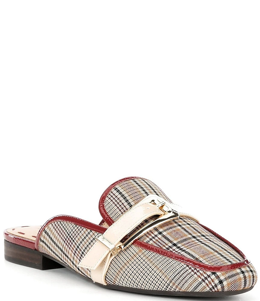 Alex Marie Karen Plaid Print Buckle Hardware Strap Mule Loafers