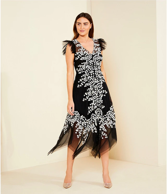 Floral Paper Dolls High Neck Lace Midi Dress Paper Dolls 50s