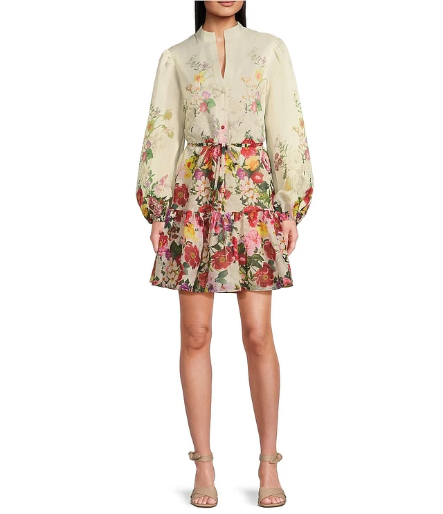 Alex Marie Lorenza Floral Organza Long Sleeve Button Front Dress | Pueblo  Mall