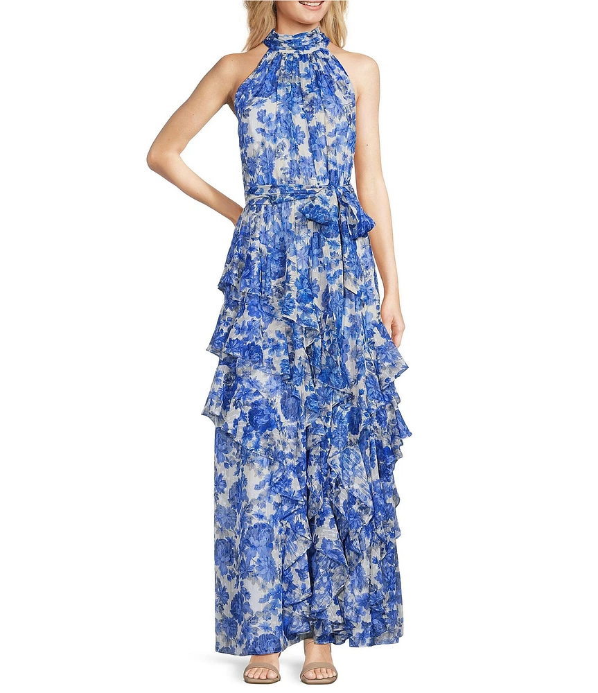 Alex Marie Nina Floral Halter A-Line Sleeveless Maxi Dress