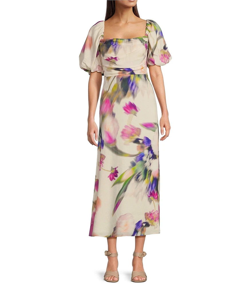 Alex Marie Sharon Linen Square Neck Short Sleeve Gown