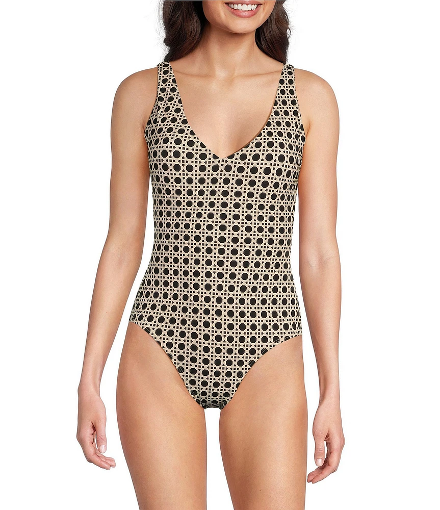Alex Marie Signature Sculpt Geo Lattice V-Neck One Piece Swimsuit