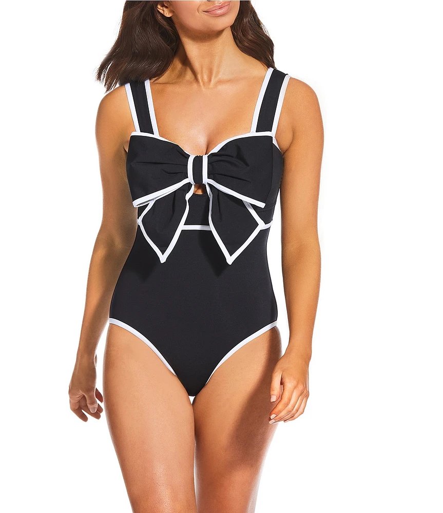 Alex Marie Signature Sculpt Solid Bow Front One Piece Swimsuit