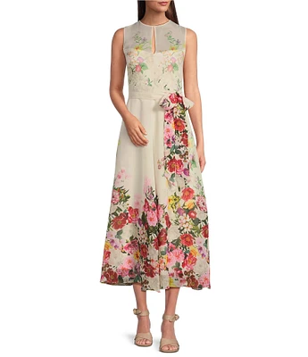 Alex Marie Talulla Floral Organza Sleeveless Tie Waist Maxi Dress