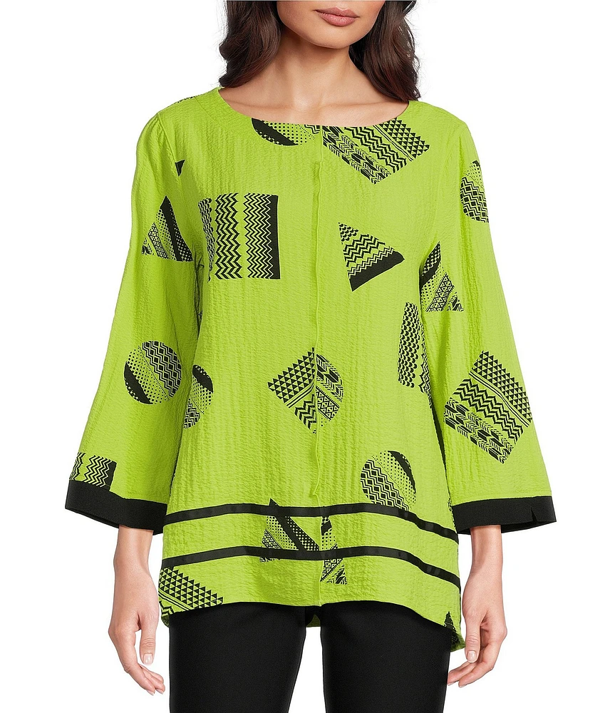Ali Miles Round Neck 3/4 Sleeve Print Popover Tunic