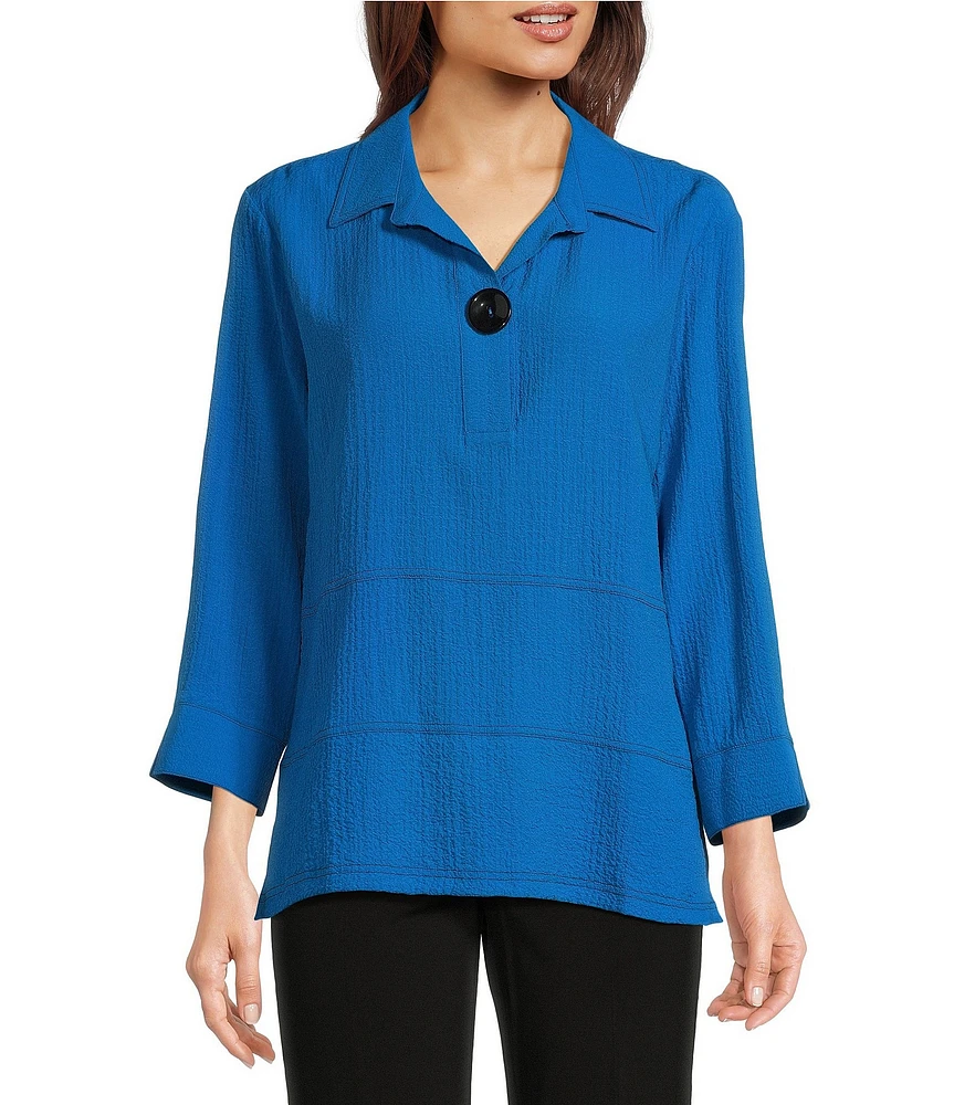 Ali Miles Woven Point Collar 3/4 Sleeve Top
