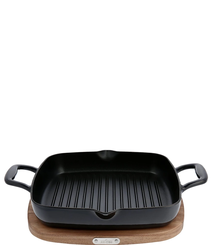 All-Clad Cast Iron 11#double; Square Grill with Wood Trivet