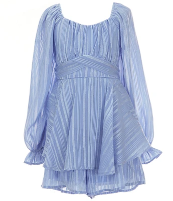 Allison & Kelly Big Girls Blouson-Sleeve Lurex-Shadow-Stripe Chiffon Romper