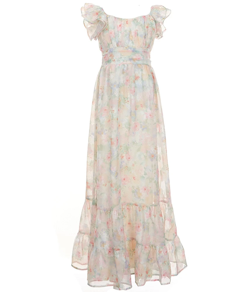 Allison & Kelly Big Girls Cap-Sleeve Floral-Burnout-Jacquard Long A-Line Dress