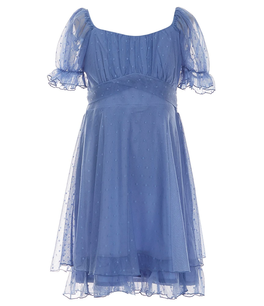 Allison & Kelly Big Girls Clip Dot Puff Sleeve Double Hem Dress
