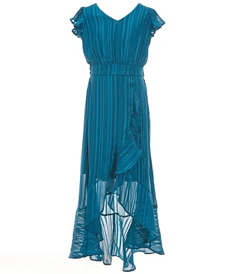 Allison & Kelly Big Girls Flutter-Sleeve Striped Satin Long Dress