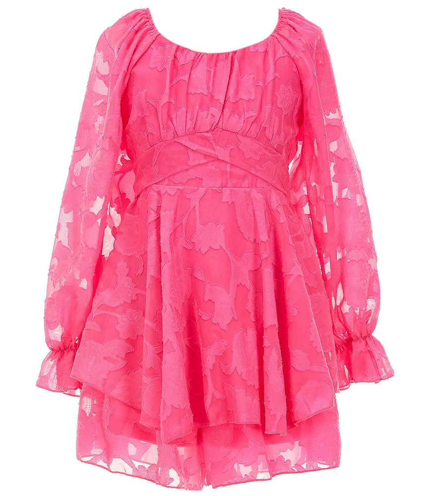 Allison & Kelly Big Girls Long Sleeve Floral Tonal Burnout Jacquard Chiffon Dress