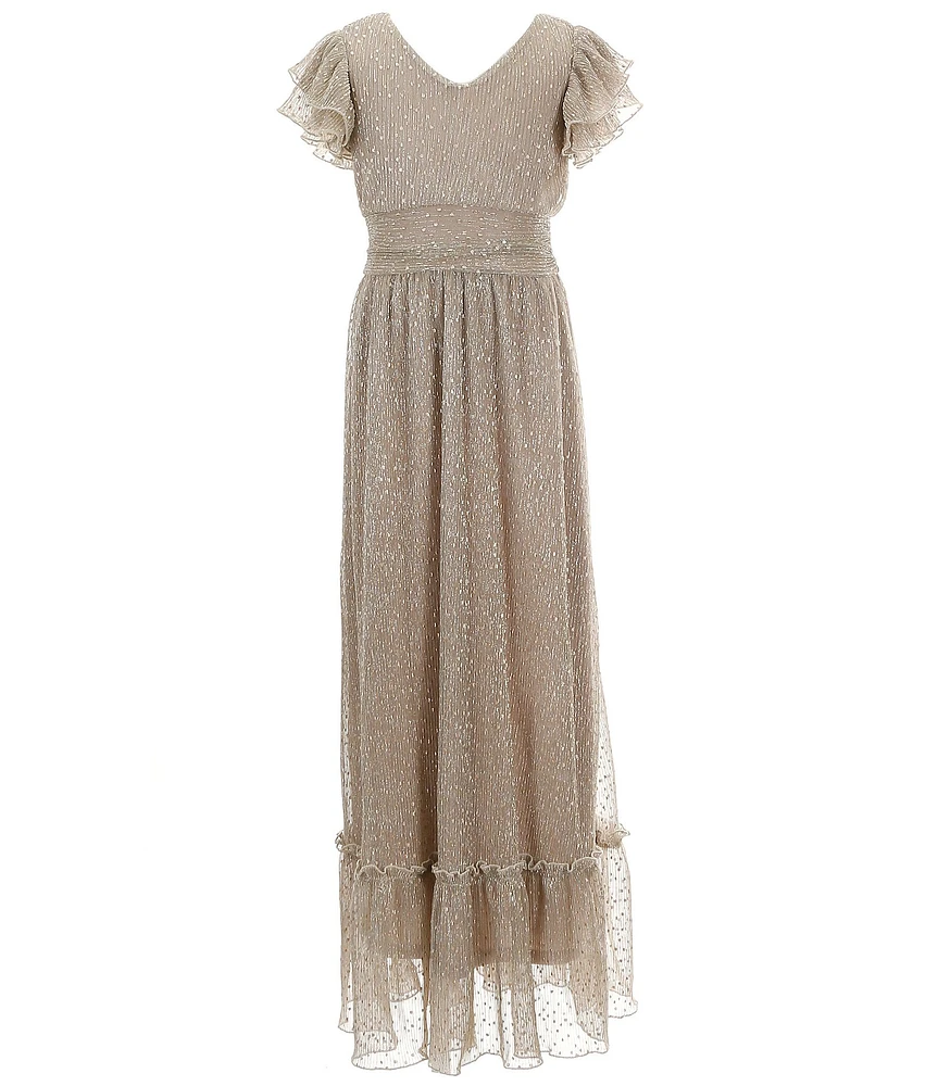 Allison & Kelly Big Girls Ruffle Sleeve Plisse Empire-Waist Long Dress