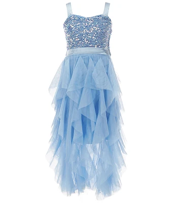 Allison & Kelly Big Girls Sequin-Embellished Crushed-Velvet/Cascading-Ruffled Skirted Ballgown