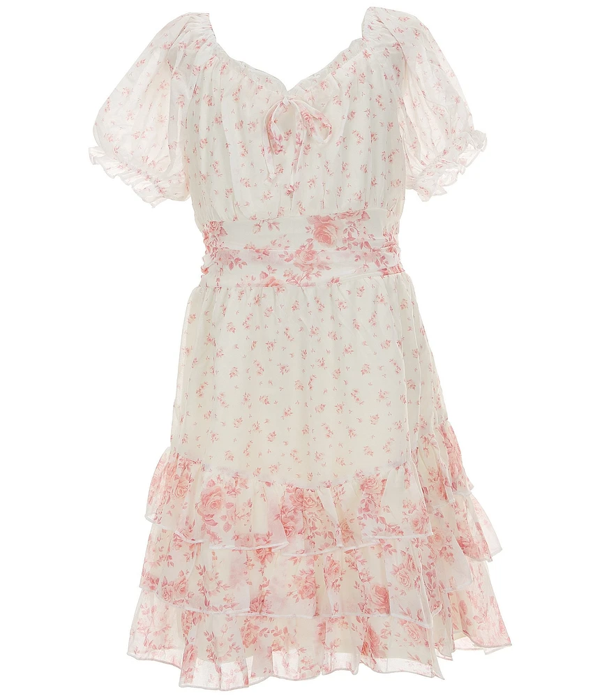 Allison & Kelly Big Girls Short Puff Sleeve Smocked Tier Ruffle Chiffon Dress