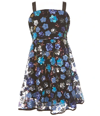 Allison & Kelly Big Girls Sleeveless Sequin-Embellished Floral Fit & Flare Dress
