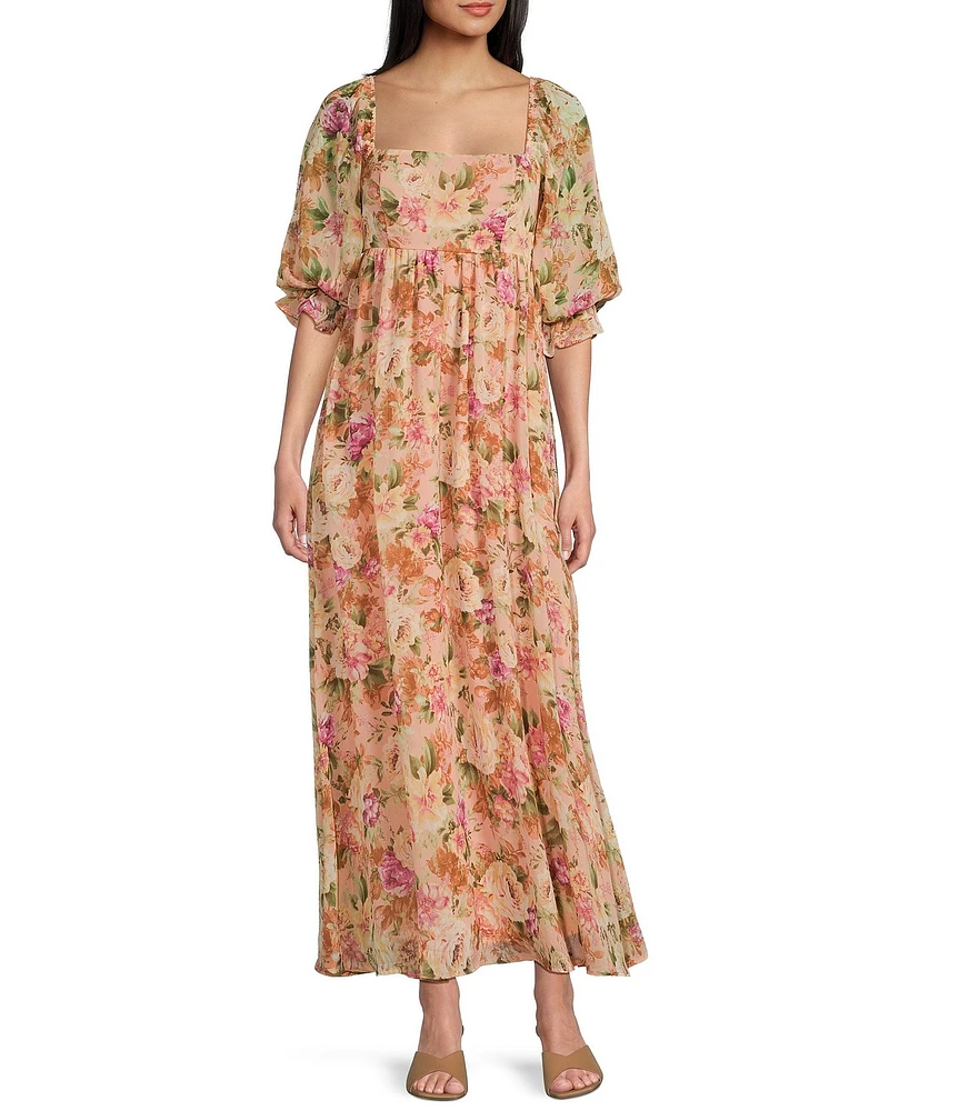 Allison & Kelly Floral Print 3/4 Sleeve Empire Waist Midi Dress