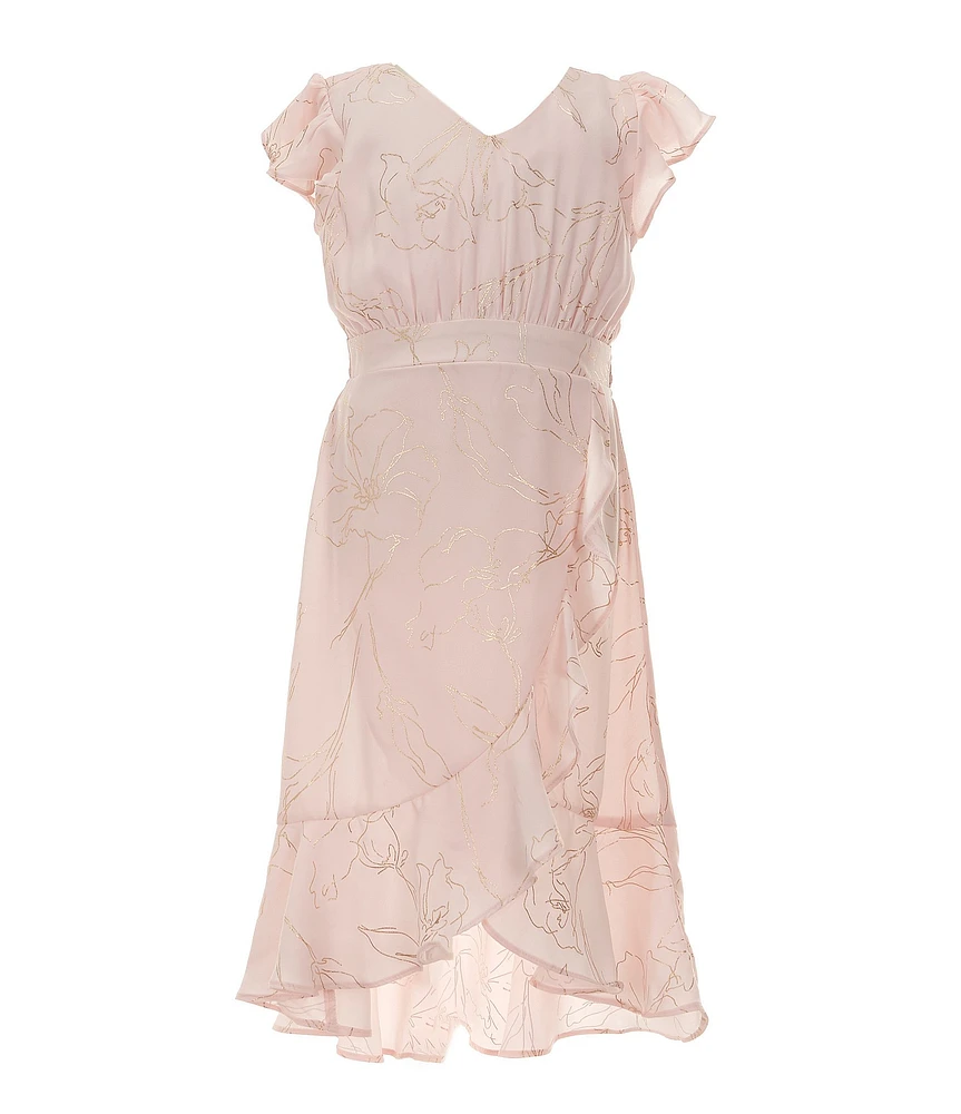 Allison & Kelly Little Girls Flutter-Sleeve Foiled High-Low-Hem Dobby Dress