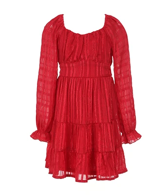 Allison & Kelly Little Girls Long Sleeve Lurex-Shadow-Stripe Chiffon Fit & Flare Dress