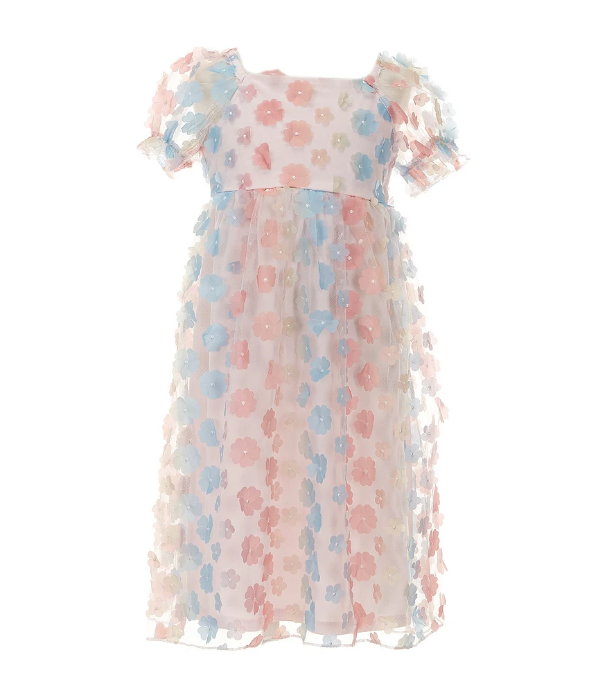 Allison & Kelly Little Girls Puffed-Sleeve Ombre Mesh Long A-Line Dress