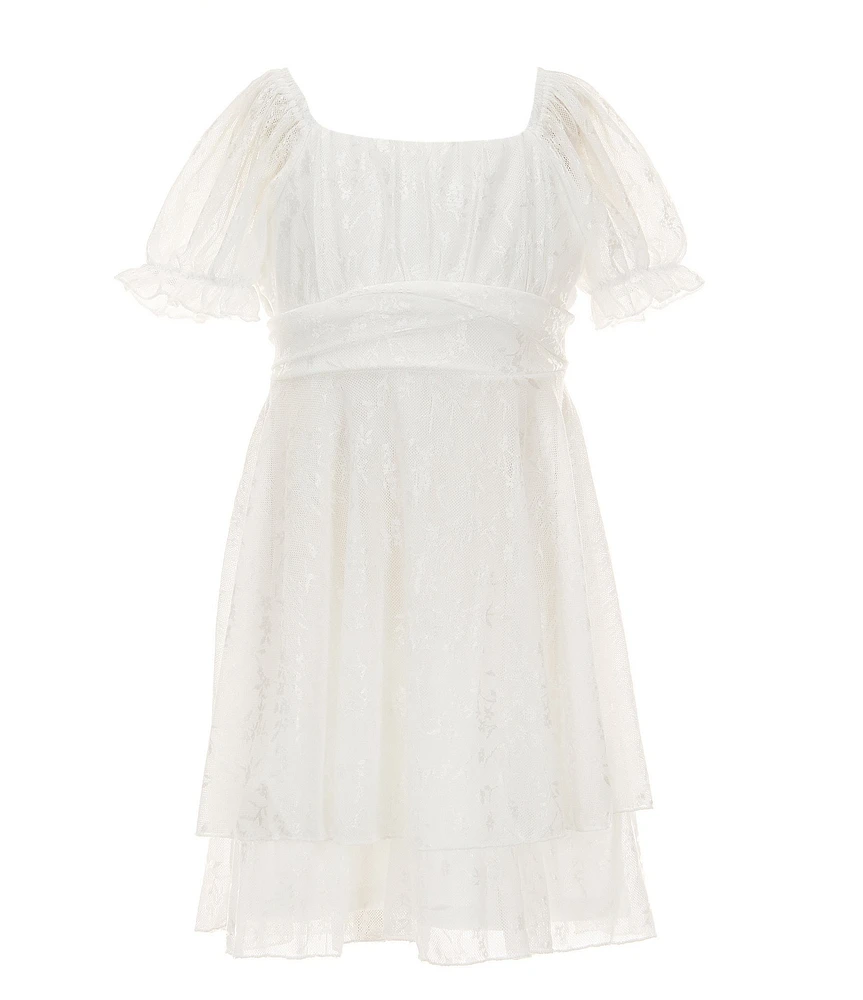 Allison & Kelly Little Girls Short Puff Sleeve Floral Criss Cross Dress