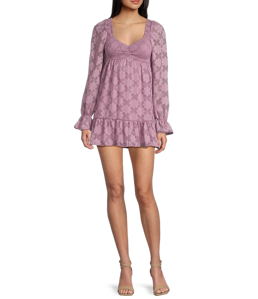 Allison & Kelly Long Sleeve Empire Smock Waist Jacquard Babydoll Dress