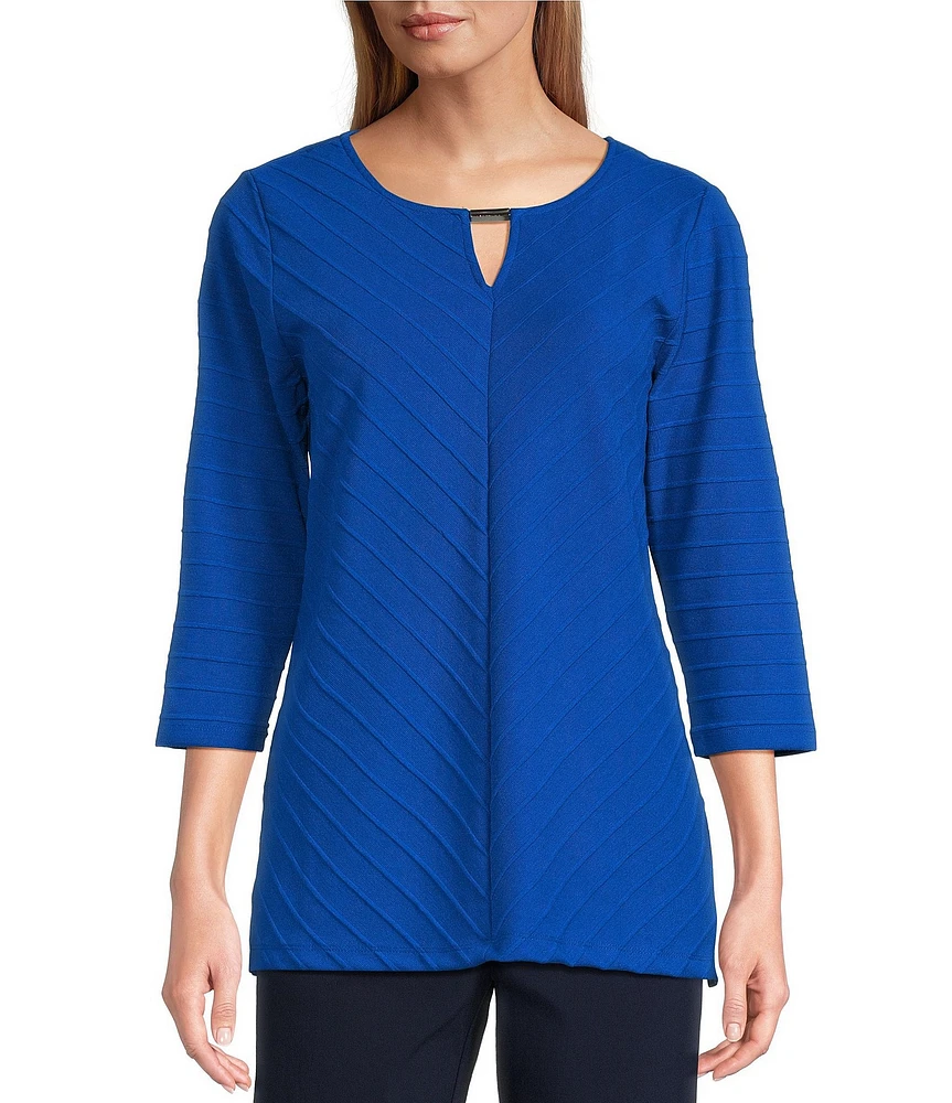 Allison Daley 3/4 Sleeve Keyhole Neck Spaced Ottoman Knit Top
