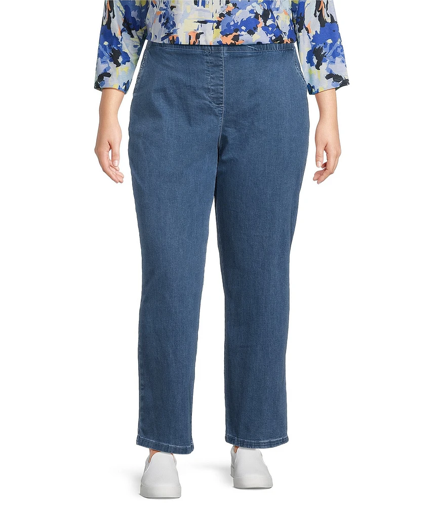 Allison Daley Plus Size Straight Leg Stretch Denim Elastic Waist Pull-On Pants