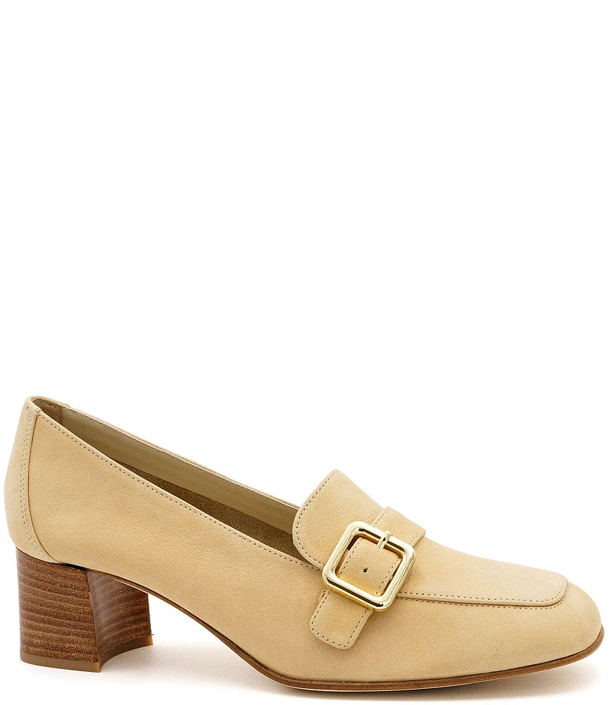 Amalfi Balera Nubuck Monk Strap Buckle Hardware Block Heel Loafer Pumps