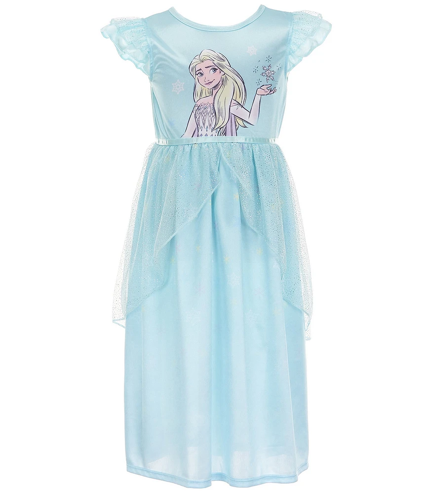 AME Frozen Little/Big Girls Short Sleeve Shiny Flutter Elegant Elsa Nightgown