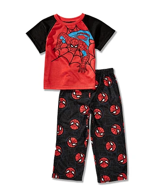 AME Little Boys Marvel Spider-Man Short Sleeve Color Block Pajama T-Shirt & Allover Printed Pajama Pant Set