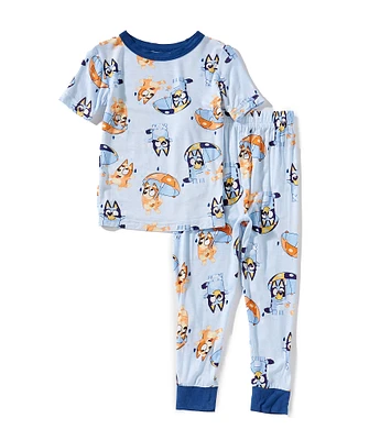 AME Little Boys Rainy Day Bluey Short Sleeve Pajama Top & Allover Printed Pajama Pant Set