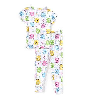 AME Little Girls Care Bears Short Sleeve Allover Print Top & Pajama 2-Piece Set