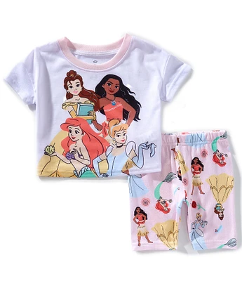 AME Little/Big Girls Disney Princesses Short Sleeve Top & Pajama Shorts 2-Piece Set