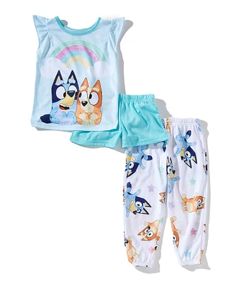 AME Little/Big Girls Rainbow Bluey Short Sleeve Top & Pajama Jogger 3-Piece Set