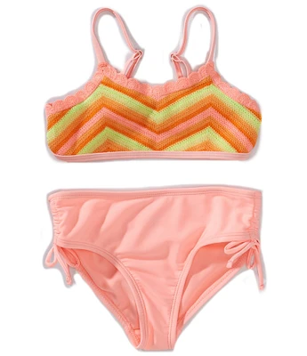 Angel Beach Big Girls Boho Chevron-Striped Crocheted Bikini Top & Solid Bikini Bottom Two-Piece Swimsuit