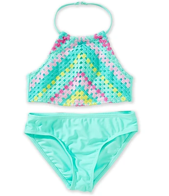 Angel Beach Big Girls Crocheted Halter Top & Solid Hipster Bottom Two-Piece Swimsuit