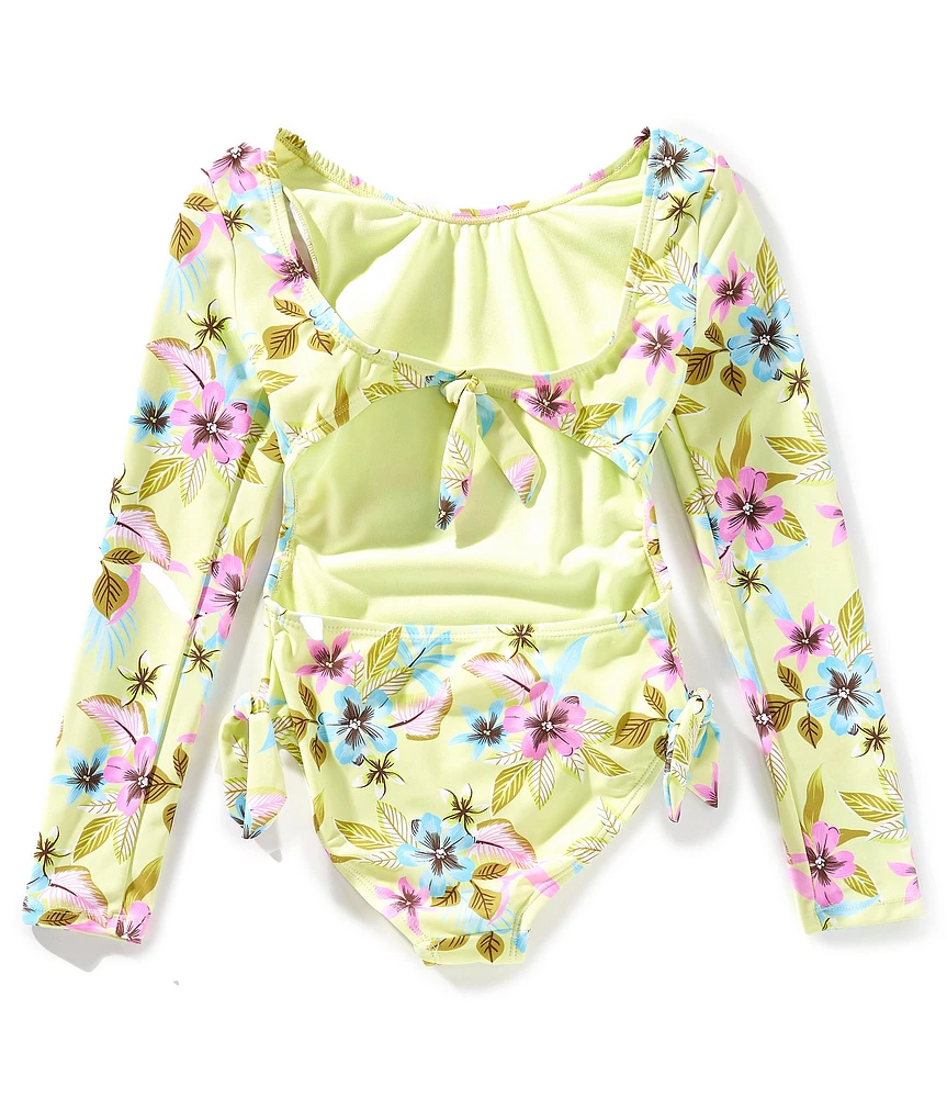 Angel Beach Big Girls Long Sleeve Precious Island Floral Printed One-Piece Swimsuit